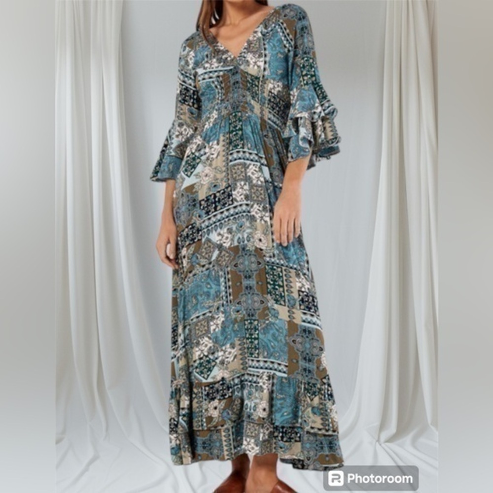 APRICOT || BOHO PATCHWORK MAXI DRESS || NWT